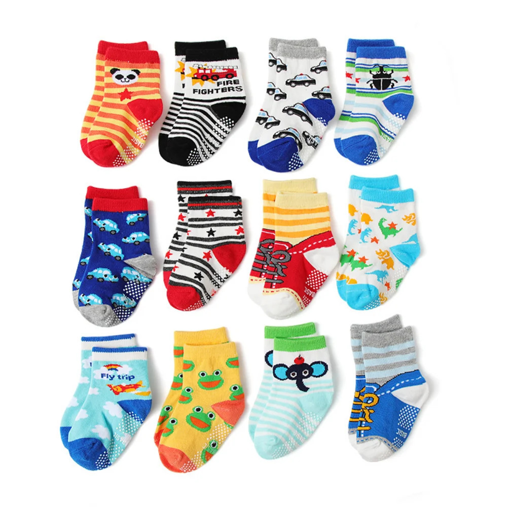 Boys Girls 12 Pairs Cotton Non Slip Socks born Baby 13year Anti Skid Soles Floor Unisex Sock for Infants Toddlers Grip Kids 260311