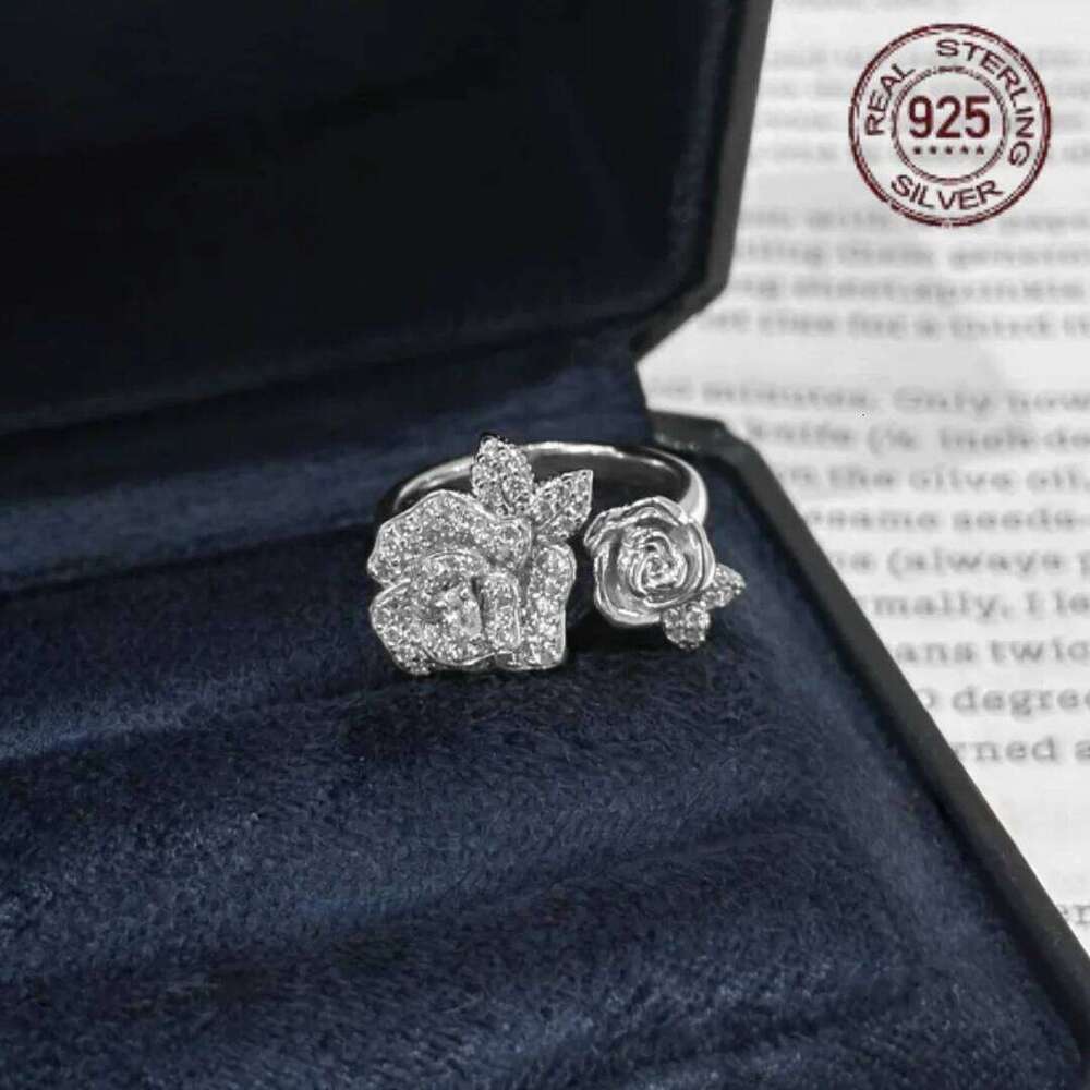 Brilliant 925 Sterling Silver Rose Flower Rings For Women Bling Zircon Inlay Elegant Exquisite Ladies Wedding Ring H260312