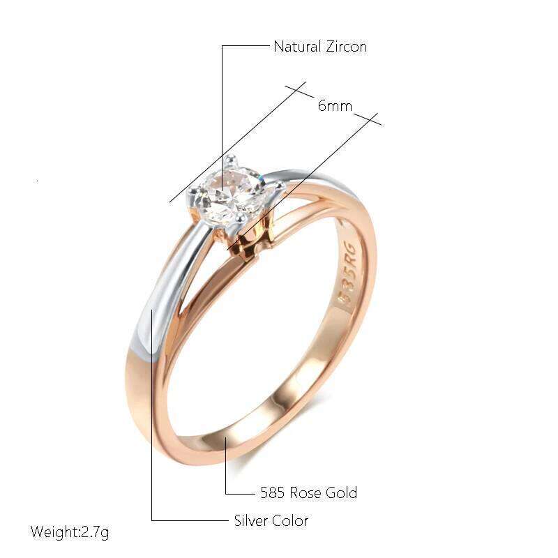Kinel Hot Bride Wedding Rings Luxury 585 Rose Gold Silver Color Mix Natural Zircon Setting Slim Design Daily Jewelry For Women H260312