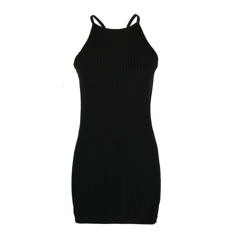 2024 New Fashionable European and American Cross-Border Ribbed Knit Off-Shoulder Round Neck Bodycon Dress in Stock