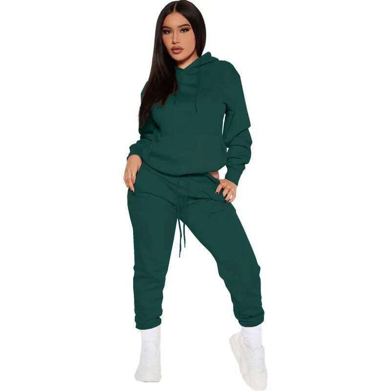 Winter Tracksuit Women Two Piece - Oversized Hoodie Sweatpants Solid Color Sportswear Suit |Casual Sweatshirt Trouser Set C260312