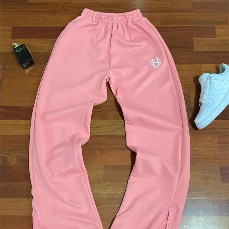 Y2k Retro Loose Straight Baggy Pants Men Tracksuit Pants Unisex Sweatpant Women Zip Embroidery Hip Hop Harajuku Casual Pant Goth 260310