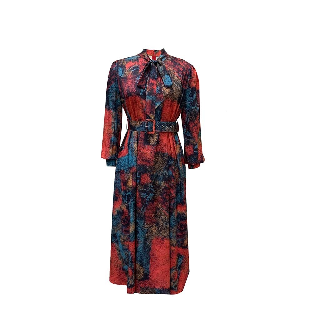 D238 Free Belt 2022 Spring New Long Sleeve High Waist Printed Plus Size Party Dress