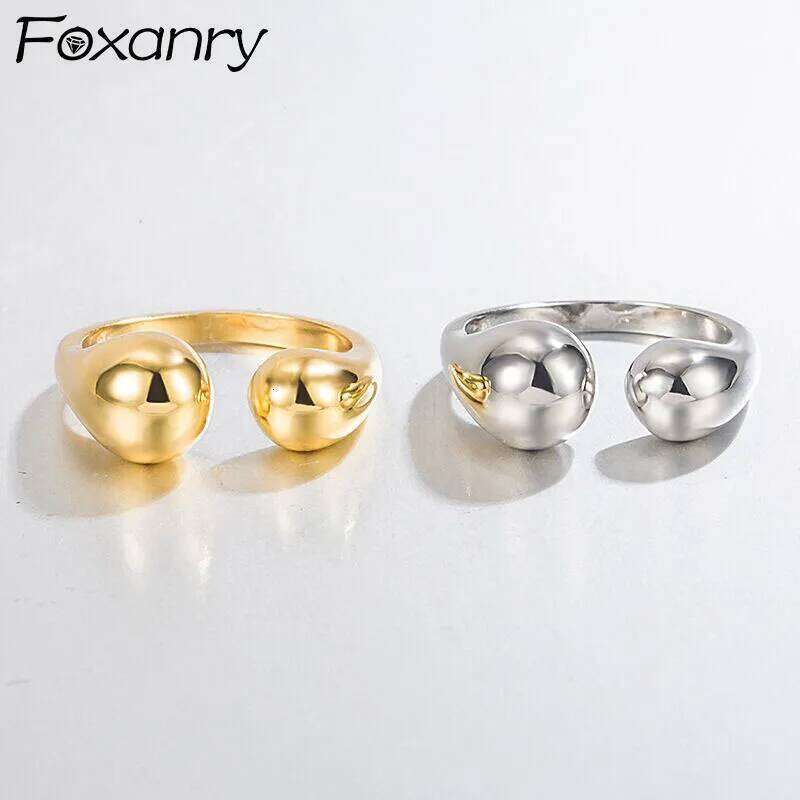 FOXANRY Silver Color Rings for Women INS Fashion Vintage Couples Simple Design Smooth Water Drop Geometric Party Jewelry H260312