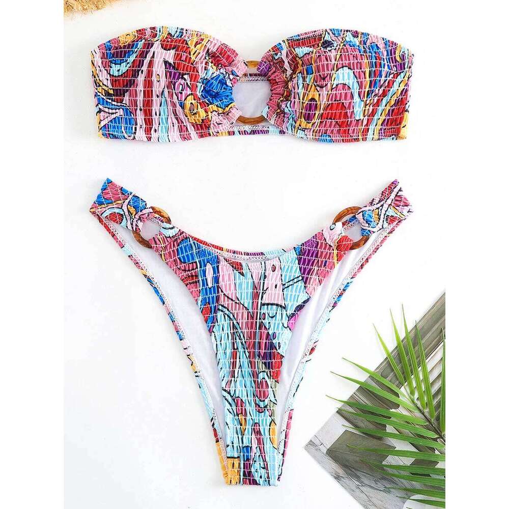 Ring Link Bandeau Bikini 2025 Women Brazilian Swimwear Female Sexy Swimsuit Solid Beachwear Bathers Bathing Swimming Swim Suit Y260303