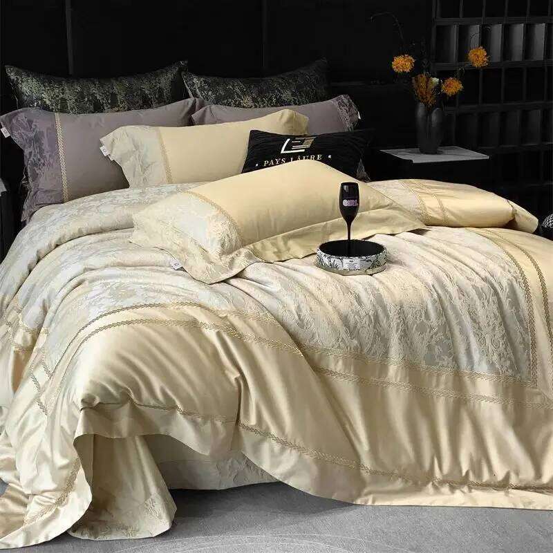 Champagne 1000TC Egyptian Cotton Yarn-dyed Jacquard Embroidery Bedding Duvet Cover Set Bed Sheet Pillowcases 4Pcs H260312
