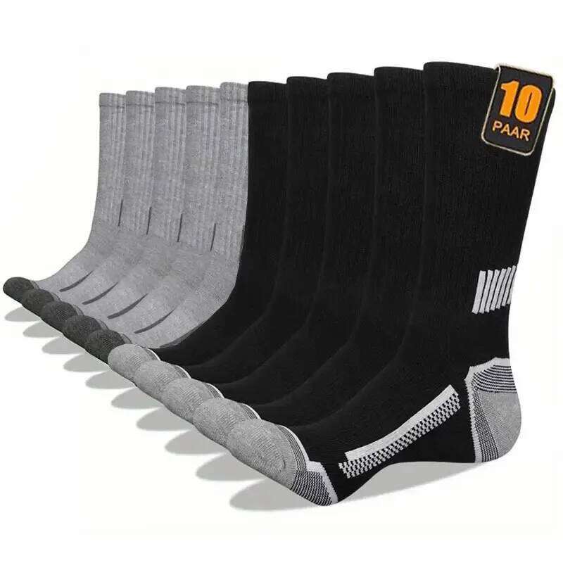 10 Pairs Men Solid Color Striped Sports Long Suitable All Seasons Breathable Anti Odor Sweat Absorption Leisure Socks Z260312