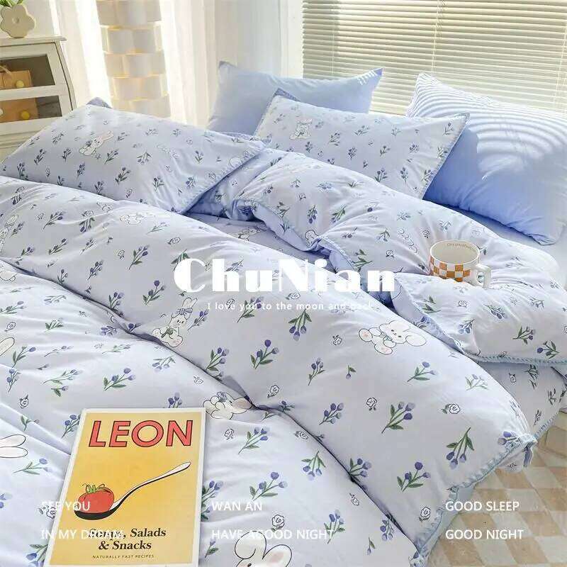 Ins Nordic Simple Style Double-layer Yarn Shell Embroidery Bedding Four-piece Set 1.5 Quilt Cover Bed Sheet H260312