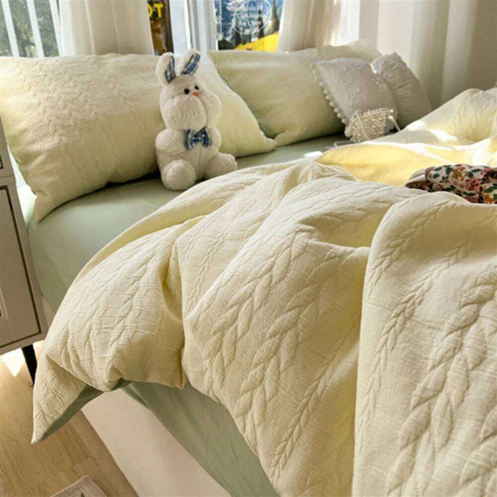 Knitted Washed Cotton Four with Ins Style Simple and High-end Feeling, Bed Sheet Duvet Three Piece Set H260312