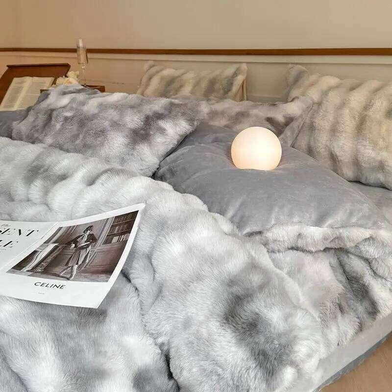 4pc Winter Sheet Warm Milk Rabbit Velvet Duvet Cover Thickened Double-sided Flannel Bed Blanket Coral Bedding Set H260312