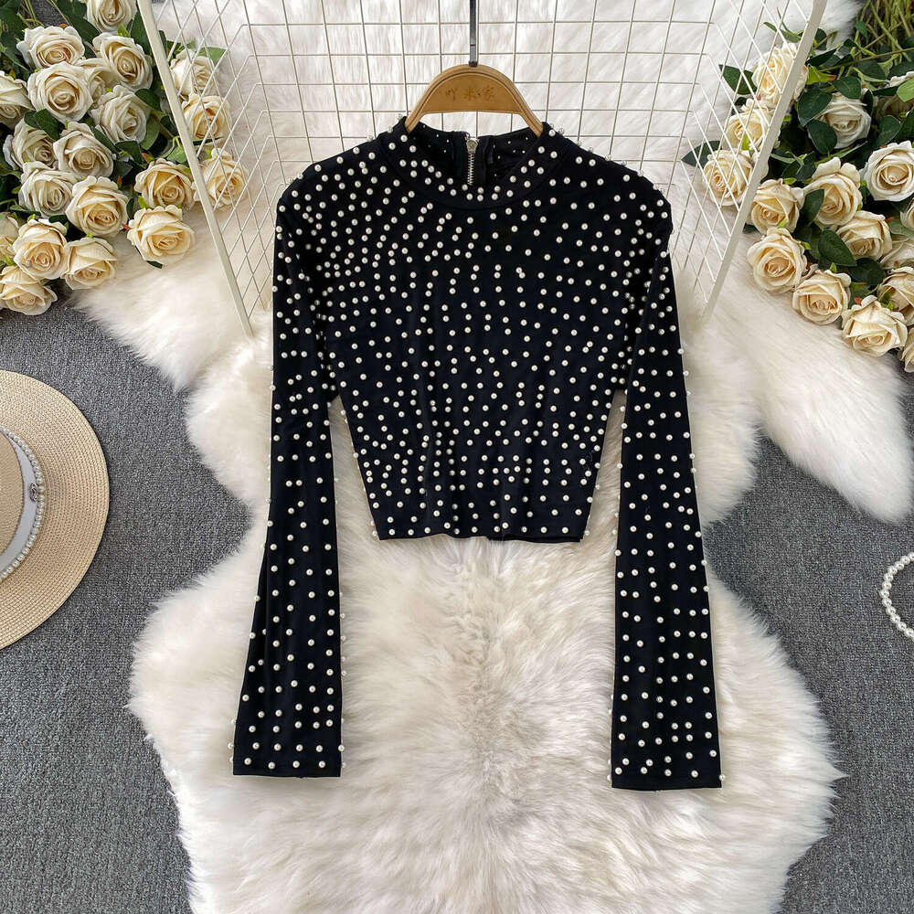 2026 European and American a21 style bead and rhinestone decoration round neck short top, high waist slim fit fish tail long style