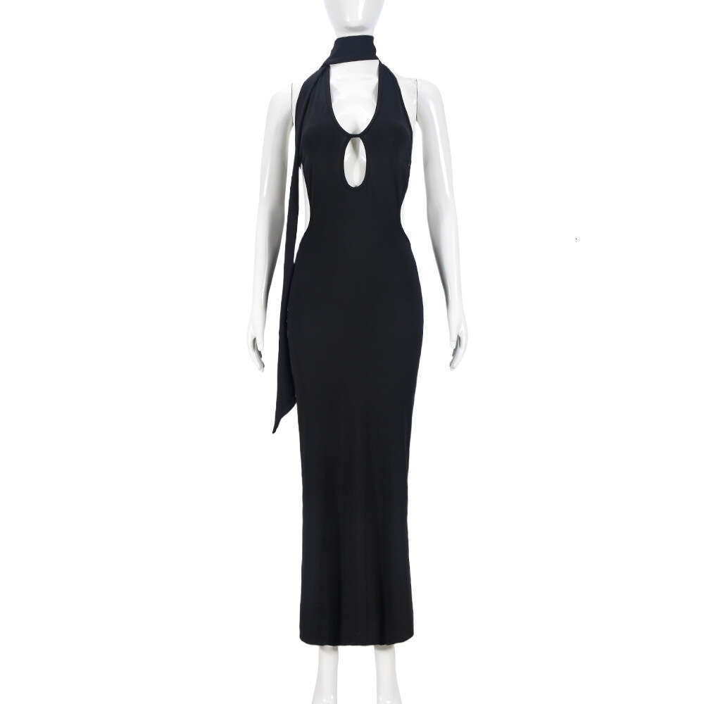 Cross-Border Exclusive Women's Fashion European and American Style Chest Wrap Neck Sexy Hollow Out Backless Slimming Long Dress for Women