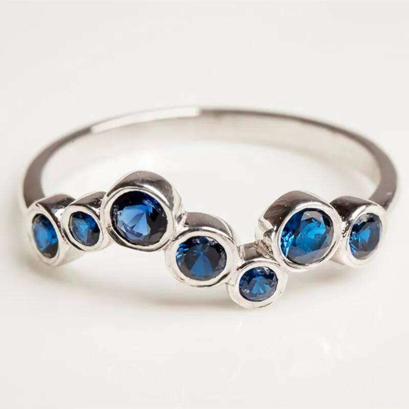 Huitan Elegant Blue Cubic Zirconia Thin Rings for Women Fancy Wedding Party Finger Accessories High Quality Silver Color Jewelry H260312