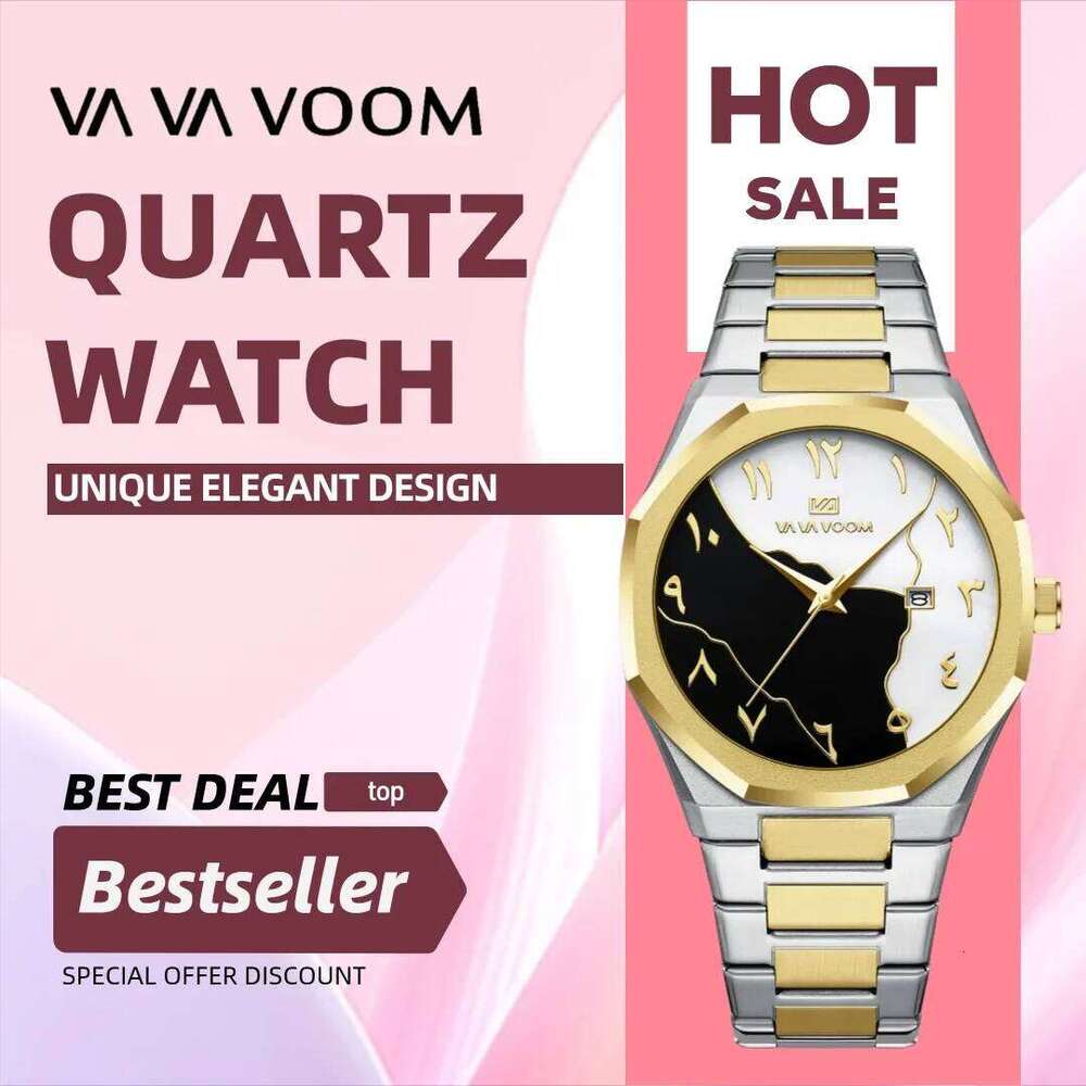 Top Brand Watch Marble Dial 42mm Arabic Scale Clock Silver Stainless Steel Quartz Movement Sports Business Wristatch for Men