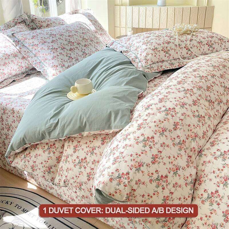 Premium 100% Cotton Bedding 3 Piece Set 1 Duvet Cover 2 Pillowcase Breathable Hypoallergenic Single/Double Bed H260312