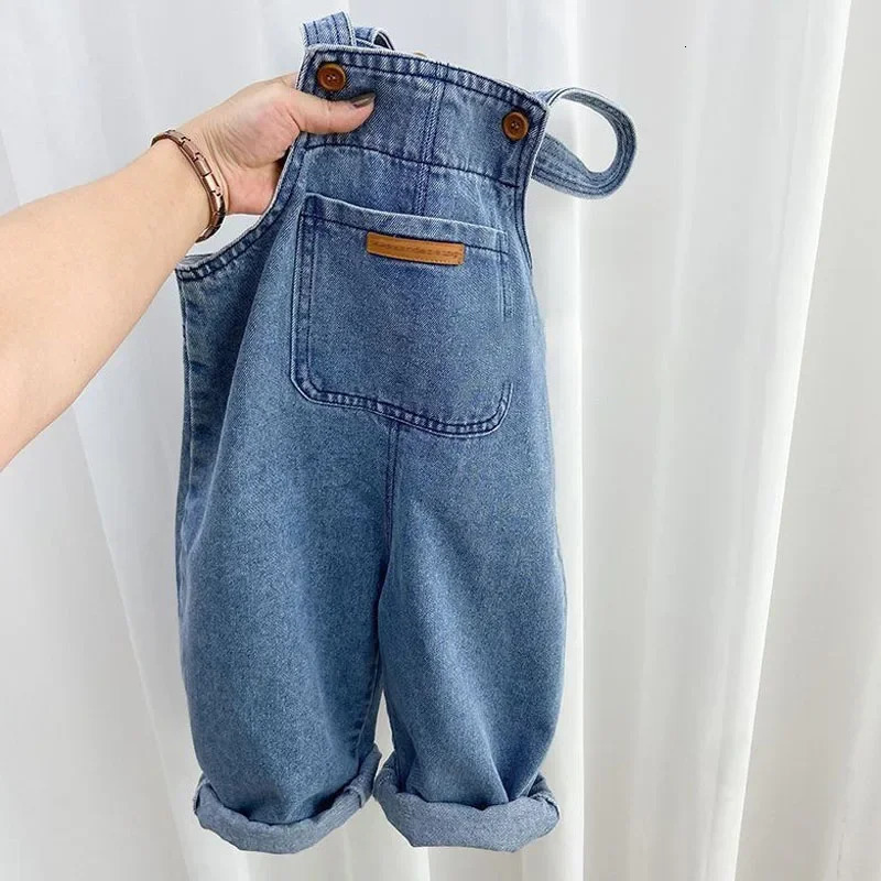 Baby Jeans Kids Solid Jumpsuits Boy Girl Spring Fall Outwear Pant Children Loose Overalls 17Y Toddler Casual Denim Trousers 260311