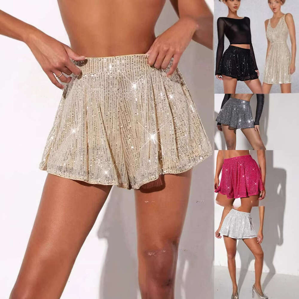 Cross-border European American clothing women's shiny sequin shorts and sparkling skirt-pants