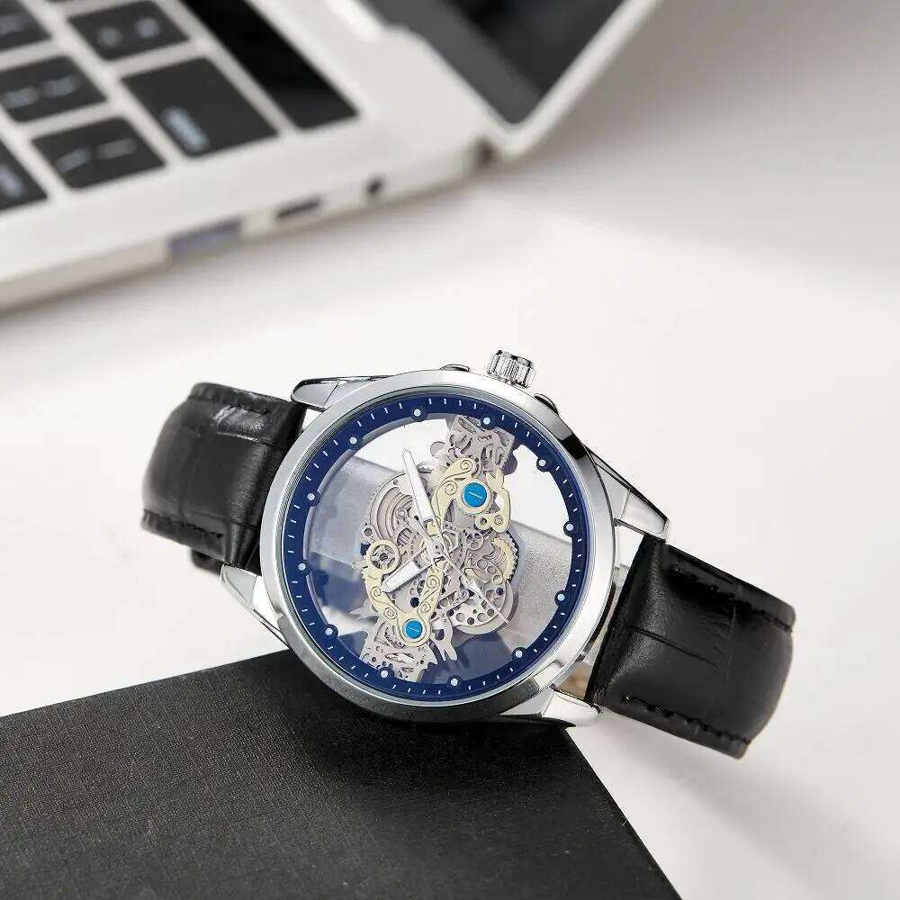 Fashionable casual hollow transparent waterproof night light men's quartz watch relojes para hombres