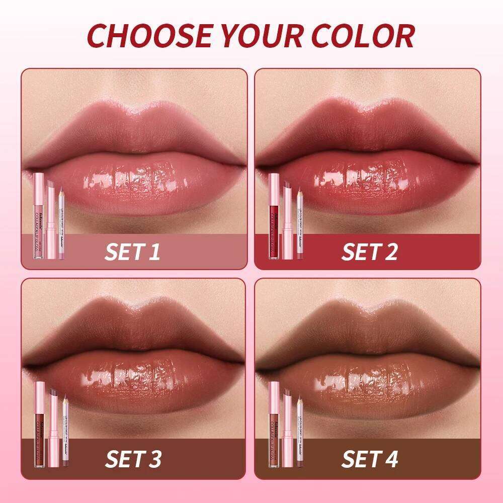 3pcs Makeup Liner Lip Gloss Lipstick Mirror Effect Beep Lips High Color Long-lasting Hydrates Travel Mini Set W260311
