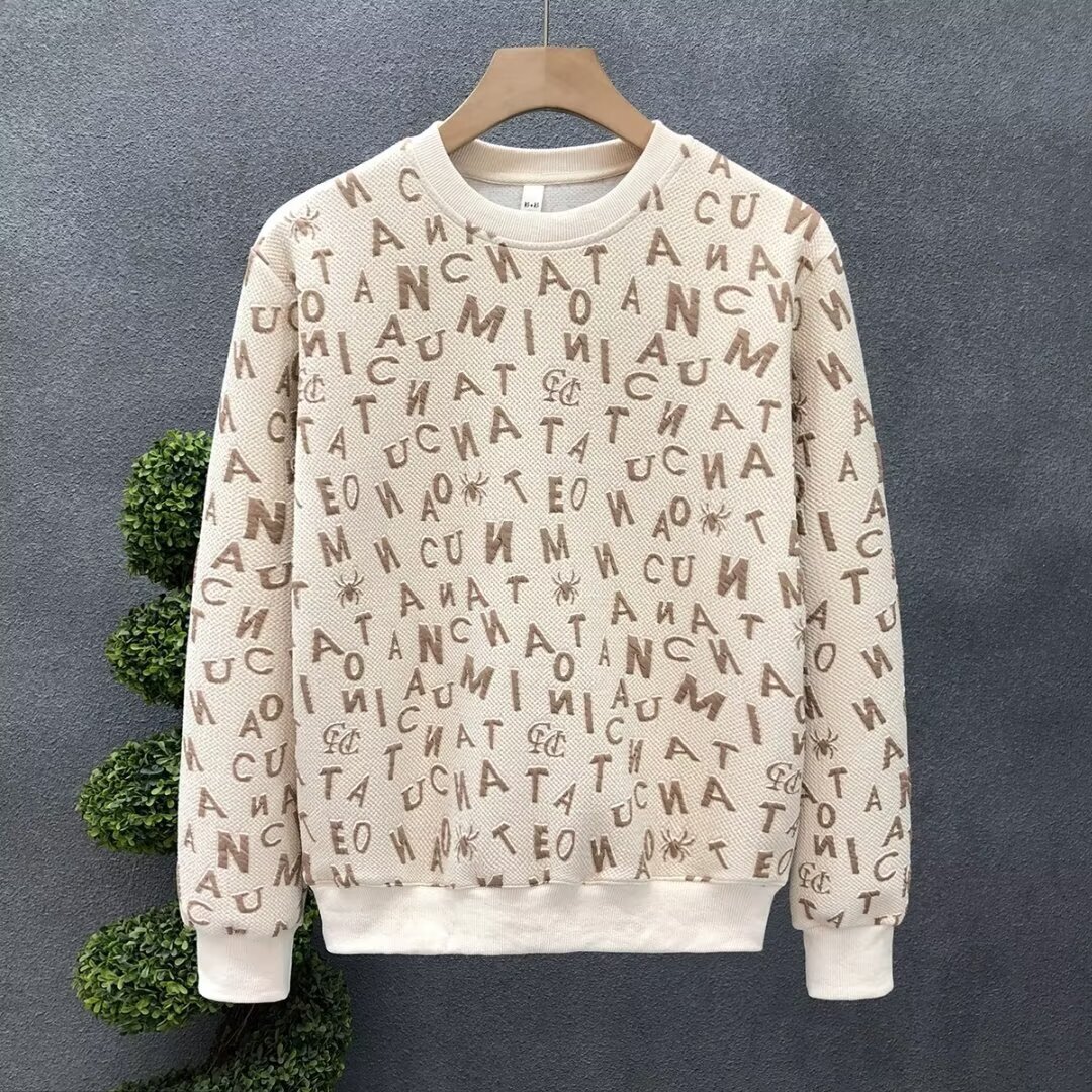 Jacquard Letter Style Designer Hoodie Sweatshirt Trendy Fashionable Unique Versatile Round Neck Slim Fit Pullover Autumn Men's Top