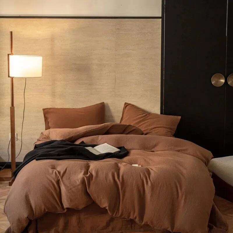 Cotton Linen Ultra Soft Comfortable 3Pcs Bedding set Solid Color 1Pc Duvet cover +2Pcs Pillowcases H260312