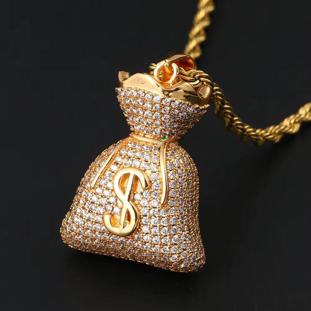 Factory Wholesale 18K Gold S925 Diamond Iced Out Dollar Sign Pendant Necklace Fashion MoissaniteVVS Money Purse Pendant
