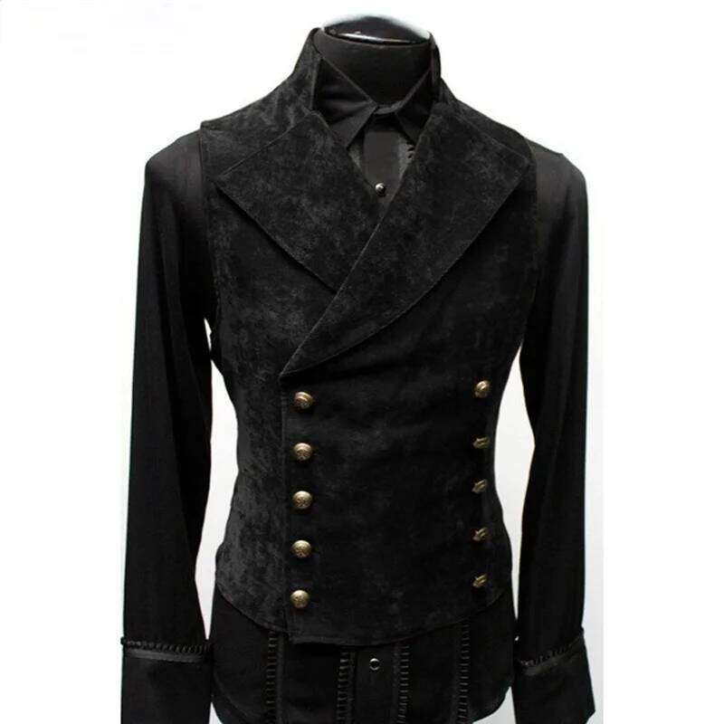Costume Gothic Mens Polyester Breasted Double Vest Victorian Waistcoat Tool