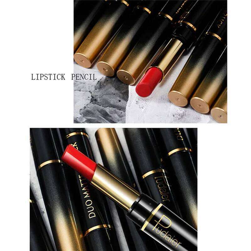 2 in 1 Lipstick and Liner Pen, Matte Waterproof Long Lasting Lip Makeup Tool, Non-Fading Smooth Velvet Finish W260311
