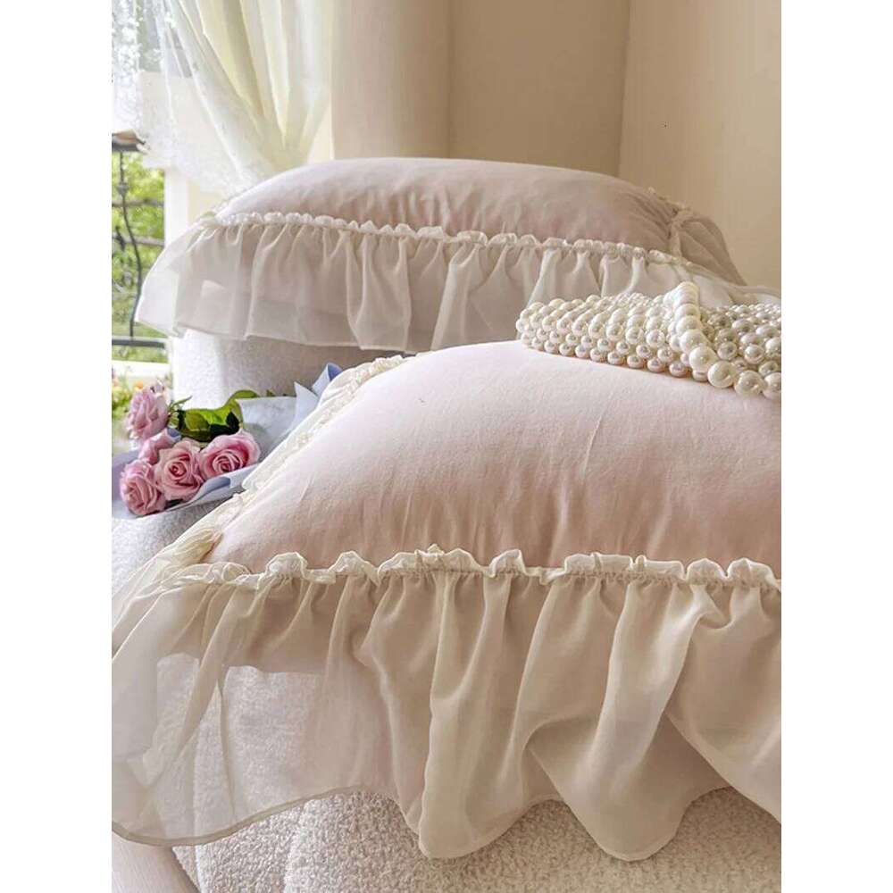 Korean Style Soft Cotton 3D Rose Lace Bedding Set, King Queen Princess Duvet Cover Bed Skirt Bedspread,High end Home 4pcs H260312