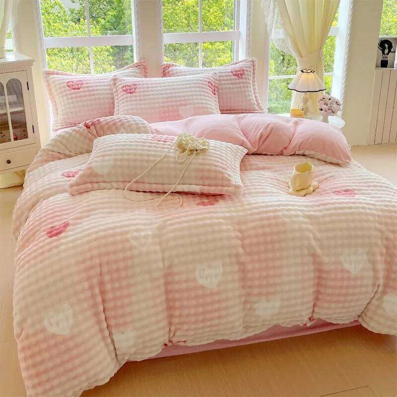 2025 New Printed Class A Rabbit Milk Plush Four-piece Winter Thickened Warm Sheet Student Dormitory Bed Kit H260312