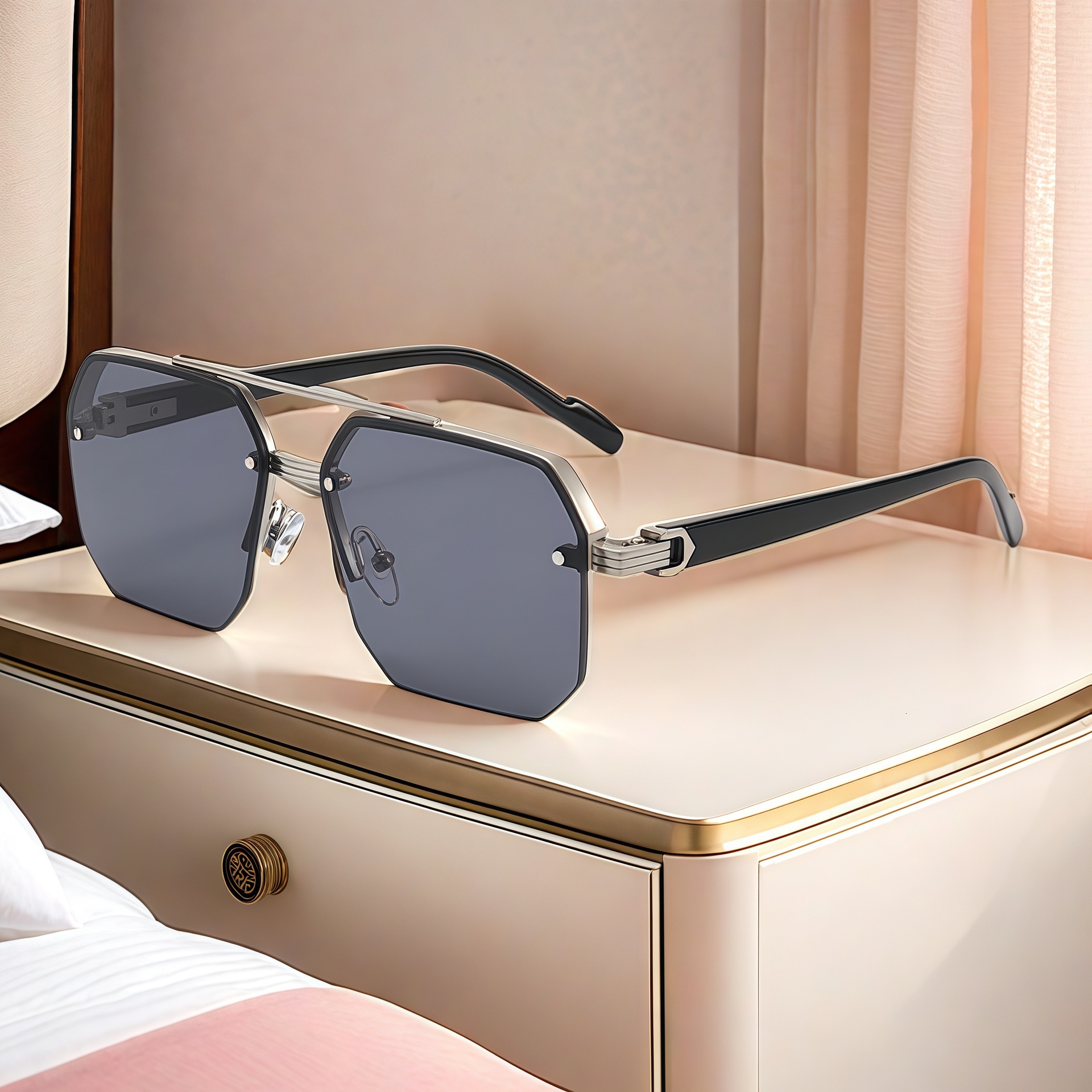 New for Men Driving, Slim Face Effect, UV Protection, High-End Half-Frame Square Sunglasses