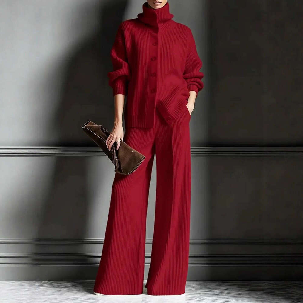 New Autumn Winter Thickened Independent Stand European American Fashion Women S Casual Woolen High Neck Wide Leg Suit