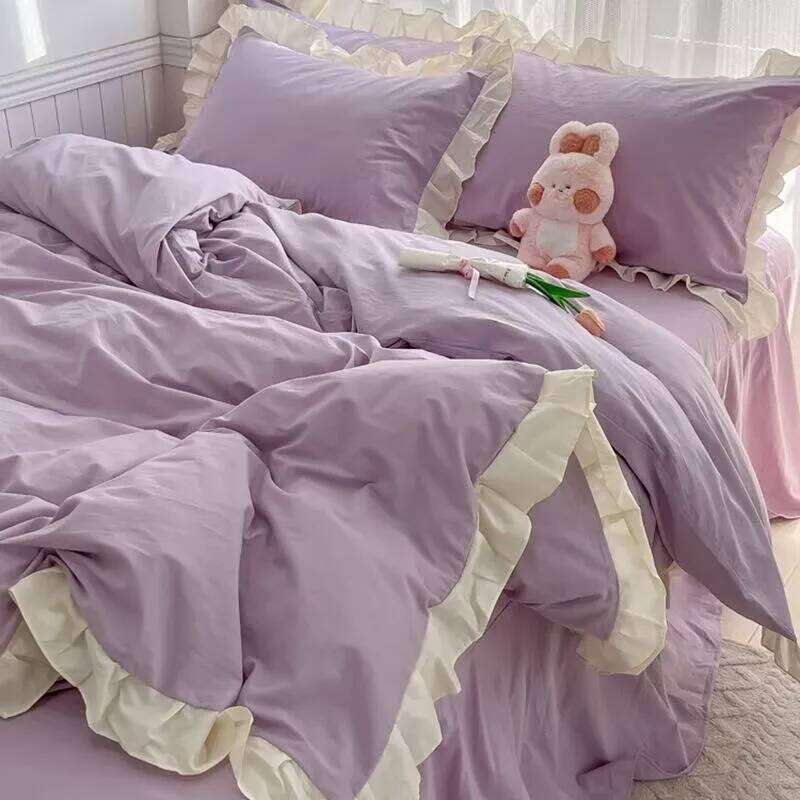 Princess Style Bedding 2025 Ruffle Lace Quilt Romantic Pink Bed Sheet Sets Woman Girls Bedroom Duvet Cover Set 4pcs H260312