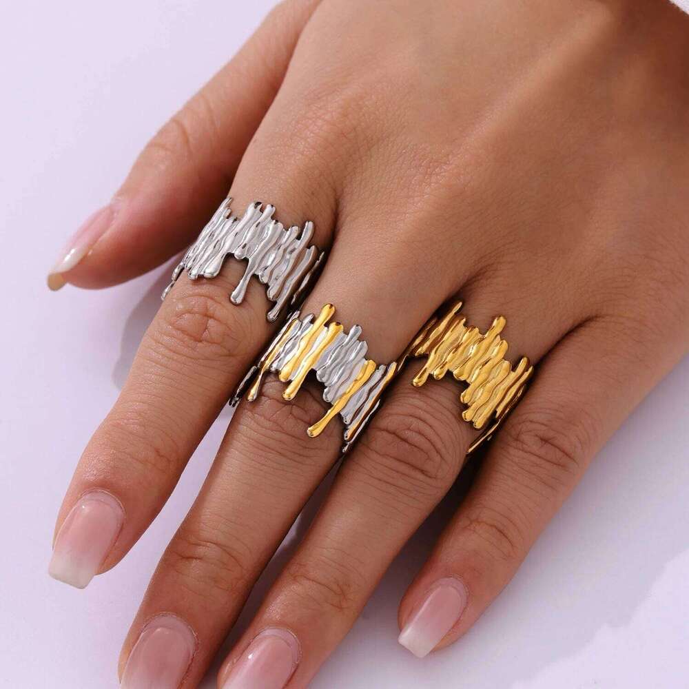 316 Stainless Steel Gold-plated Personalized for Women'Fashion Gold Color Silver Open Ring Couple Waterproof Jewelry Gift H260312