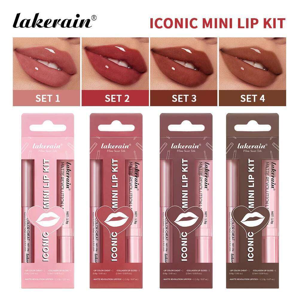 3pcs Makeup Liner Lip Gloss Lipstick Mirror Effect Beep Lips High Color Long-lasting Hydrates Travel Mini Set W260311