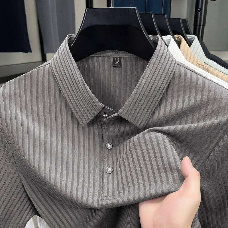 New Men's Casual Fashion Striped Short Sleeved Collar Polo Shirt Breathable and Comfortable Summer Versatile T-shirt 26H0312