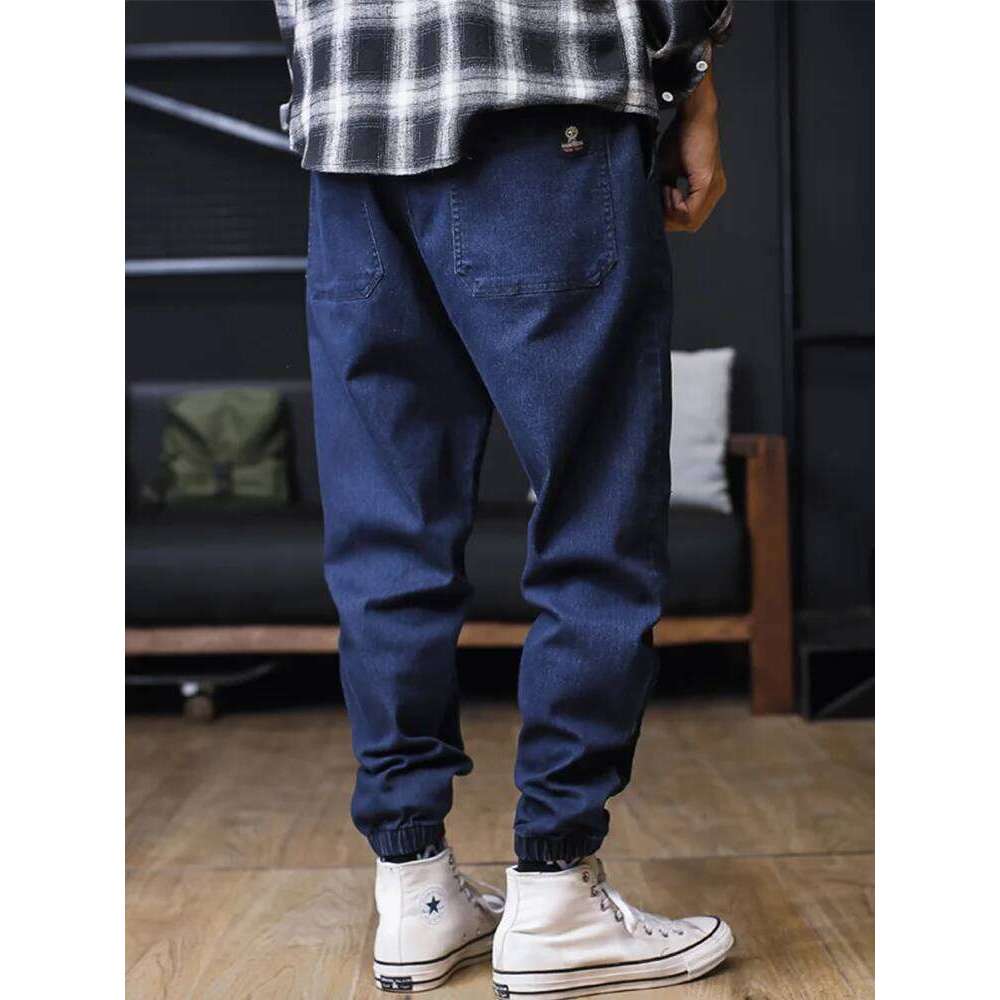 Plus Size Men Loose Joggers Streetwear Harem Jeans Cargo Pants Ankle-Length Denim Trousers 26Y0312