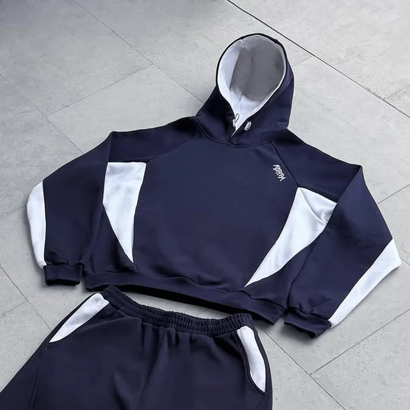 Autumn and winter trendy mens and womens high street Japanese casual sports letter hooded sweatshirt and pants set 260311