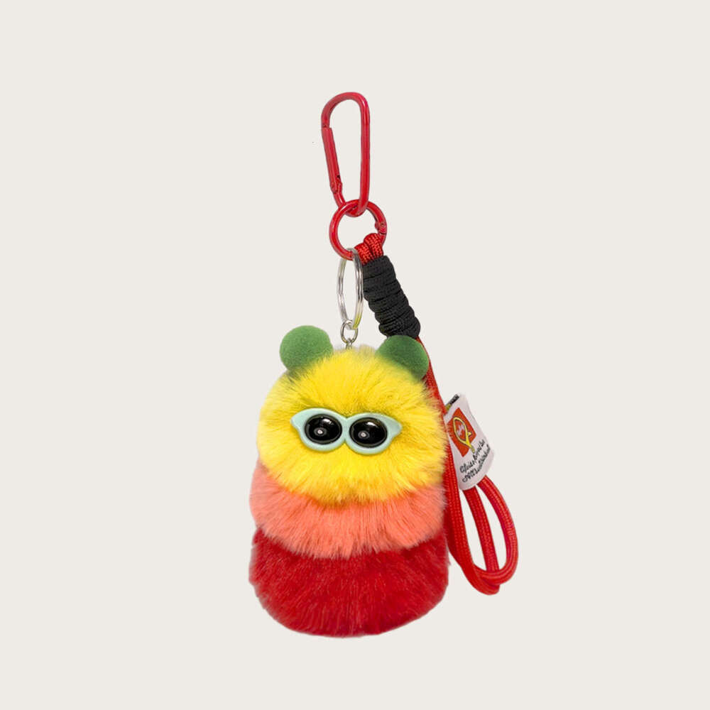 Cute Dopamine Caterpillar Keychain Cartoon Plush Toy Glasses Worm Bag Pendant Car Decoration
