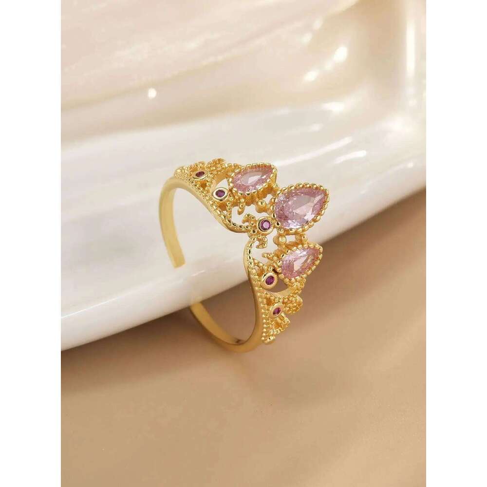 Rapunzel For Woman Fashion Wedding Party Jewelry Accessories Gold Plated Adjustable Powder Crystal Princess Crown Ring Gift H260312