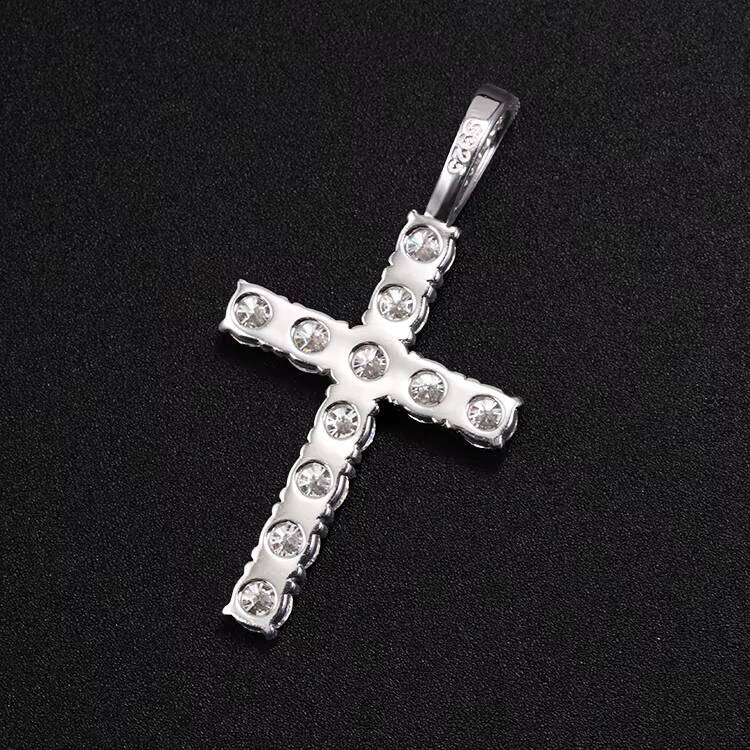Ready to Ship 2mm to 5mm White Gold Plated 925 Sterling Silver Made VVS Diamond Moissanite Cross Pendant Charm