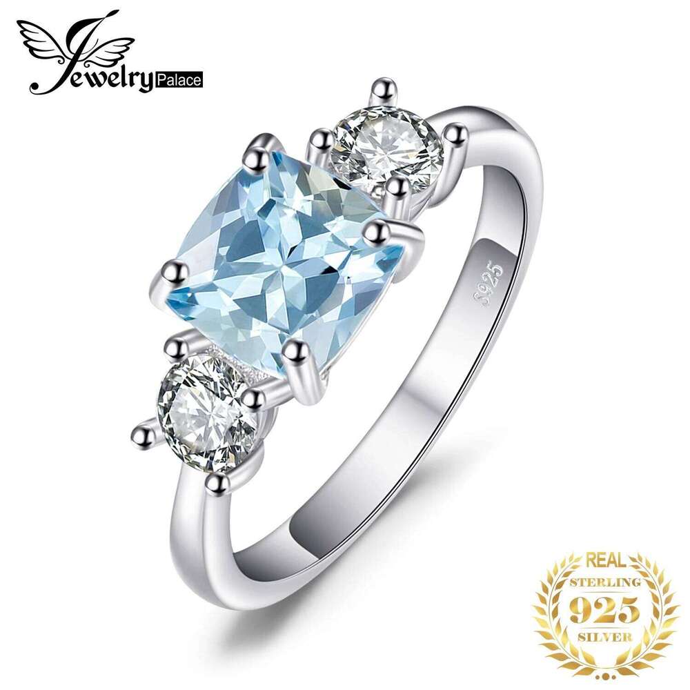 JewelryPalace 1.9ct Square Natural Sky Blue Topaz 925 Sterling Silver 3 Stone Ring for Women Gemstone Jewelry Wedding Gifts H260312