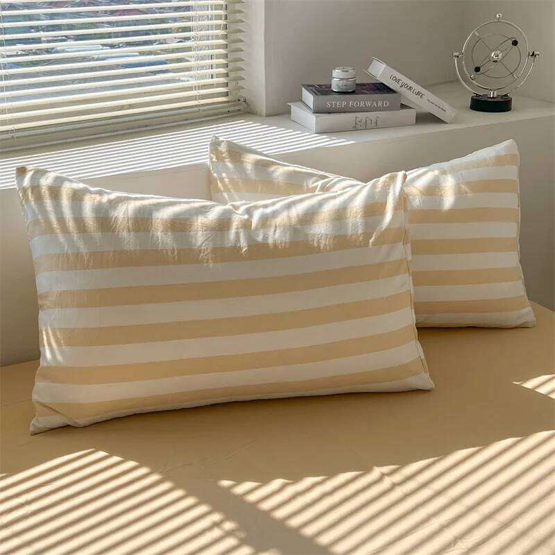 Washed Cotton Double Yarn Crepe Striped Quilt Set 3-4 Pillowcase with Sheet Bedding Cover Supplies 200x230 220x240 Skin Friendly H260312