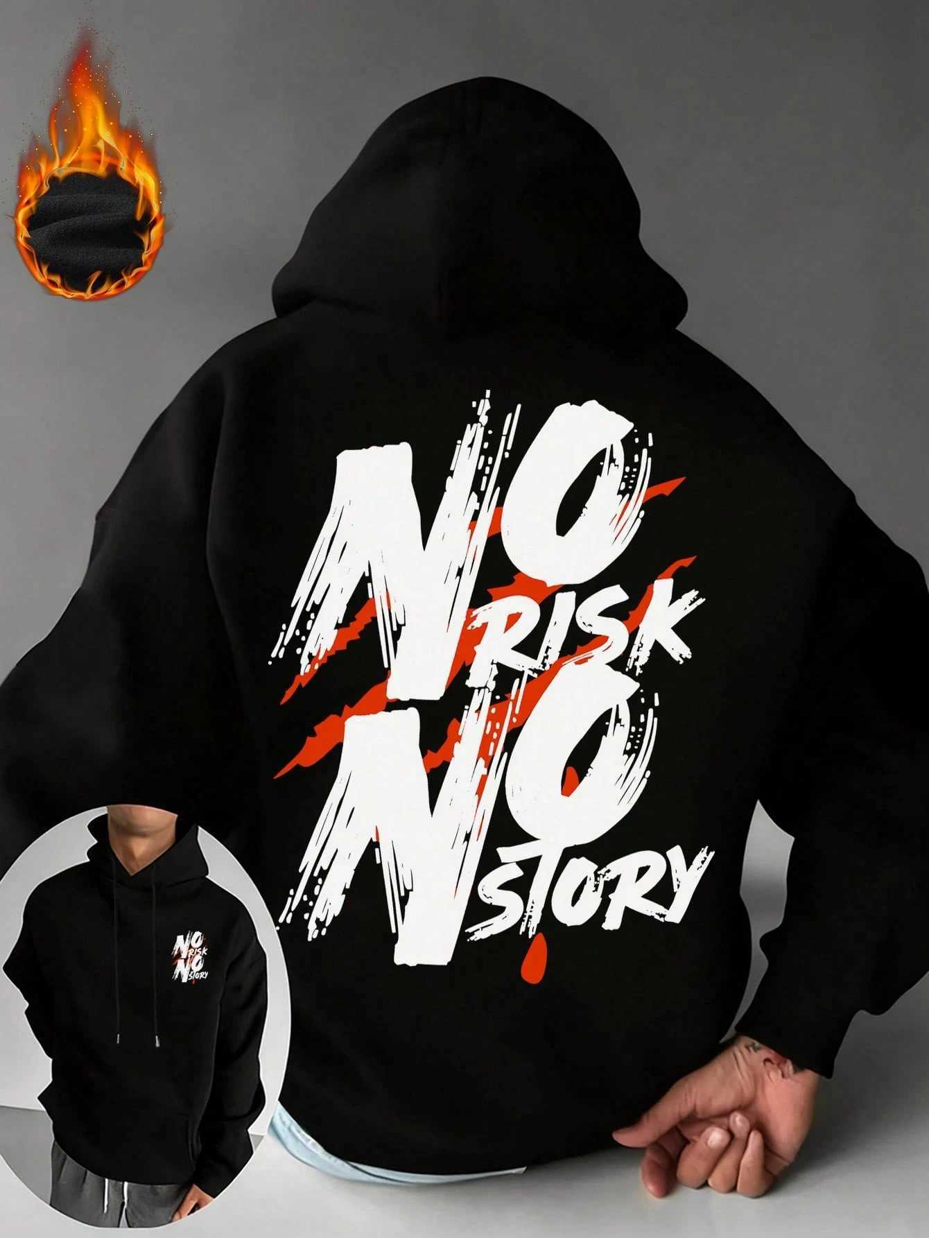 No Risk No Story Slogan Mens Fleece Street Hoodie Hip Hop Casual Sportswears Basics Fashion Pullovers Comfy Warm Tops M260312
