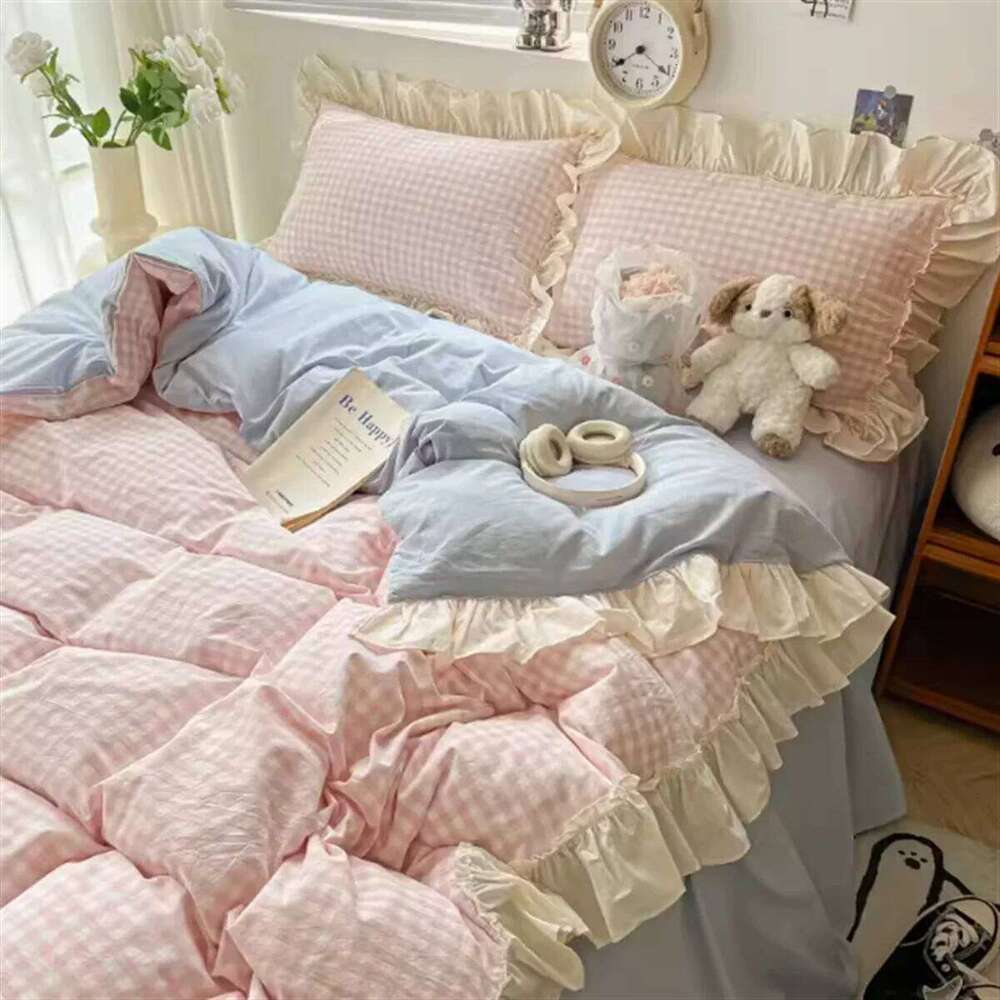 Ins Princess Style Bedding Sets Ruffle Lace Bow Quilt Romantic Bedclothes Decor Woman Girls Bedroom Duvet Cover 4pcs H260312