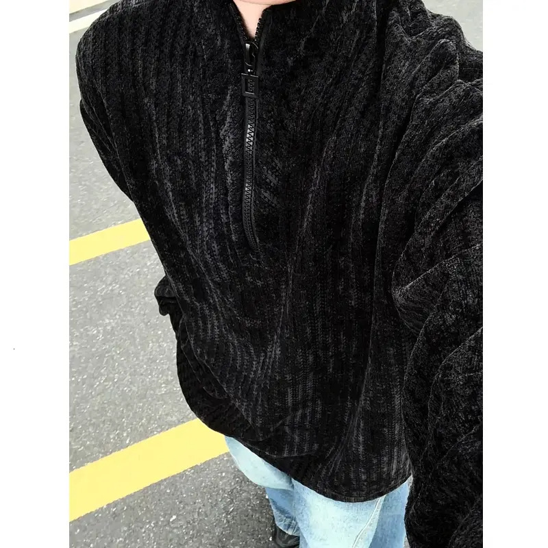 Deconstructed Design Half-zip Chenille Sweatshirt Unisex Stylish Pullover Jacket Autumn Designer Hoodie Trendy