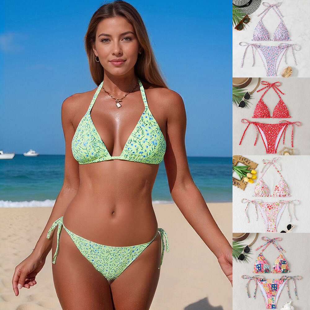 New European and American solid color sexy bikini three-piece beach swimsuit