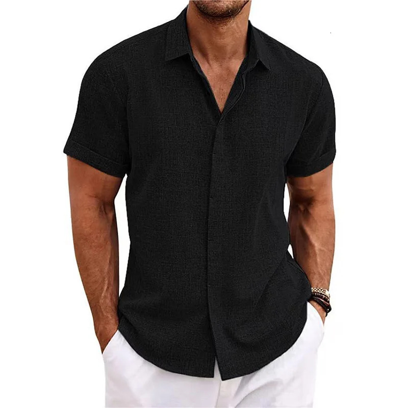 Mens Cotton Linen Short Sleeved Shirt Summer Casual Camisas Harajuku Blusas Shirts Fashion Tops Men Clothing Streetwear 260228