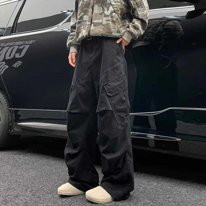 Y2K Big Pocket Mens Cargo Pants Japanese Harajuku Loose Straight Wide Leg Trousers Baggy Pants Man Hip Hop Sweatpants 260310