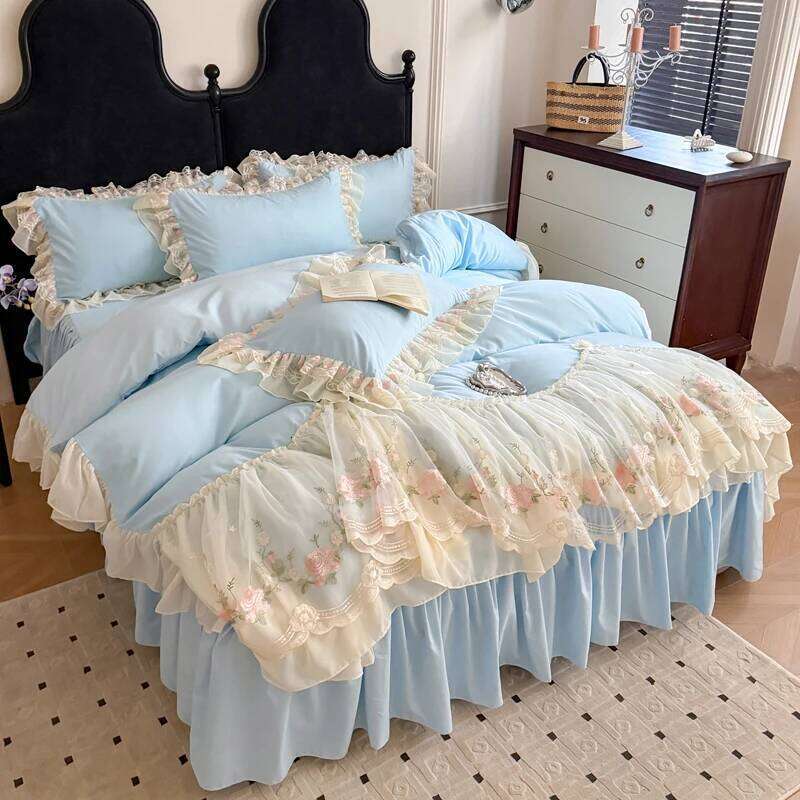 4Pcs Korean Princess Style Cotton 100% Bedding Duvet Cover 200x230 220x240 Four Seasons 2025 New Heart-Shaped Lace H260312